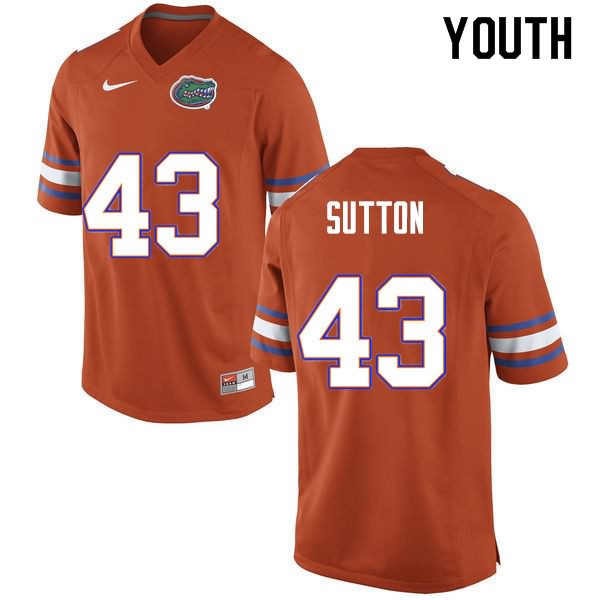 NCAA Florida Gators Nicolas Sutton Youth #43 Nike Orange Stitched Authentic College Football Jersey WGW0764AJ
